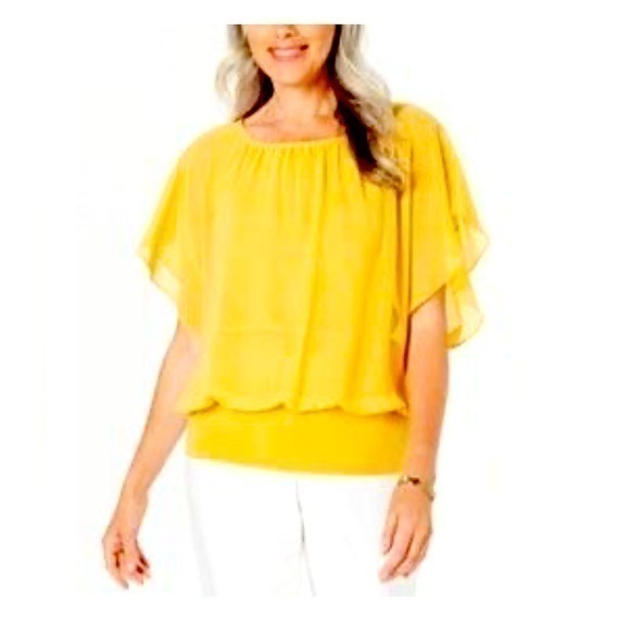 JM Collection Tops - JM Collection yellow banded-hem top